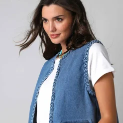 Veste sans manches jean tressé