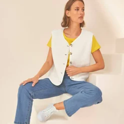 Veste sans manches, maille bouclette