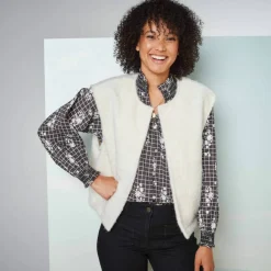 Veste sans manches, maille bouclette