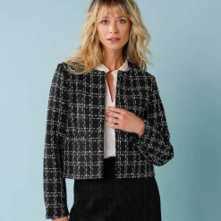 Veste tweed spécial Petites manches longues à carreaux
