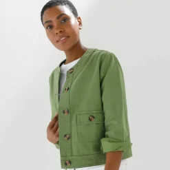 Veste unie boutonnée, col rond