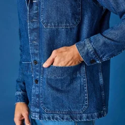 Veste worker boutonnée 3 poches jean coton