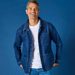 Veste worker boutonnée 3 poches jean coton